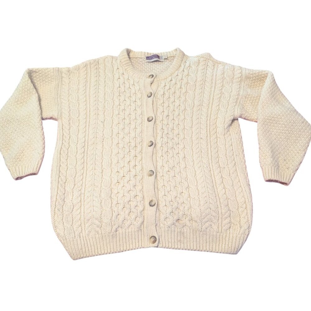 Vintage Wool Sweater Cable Knit Cardigan Fishermancore Highland Home Industries‎